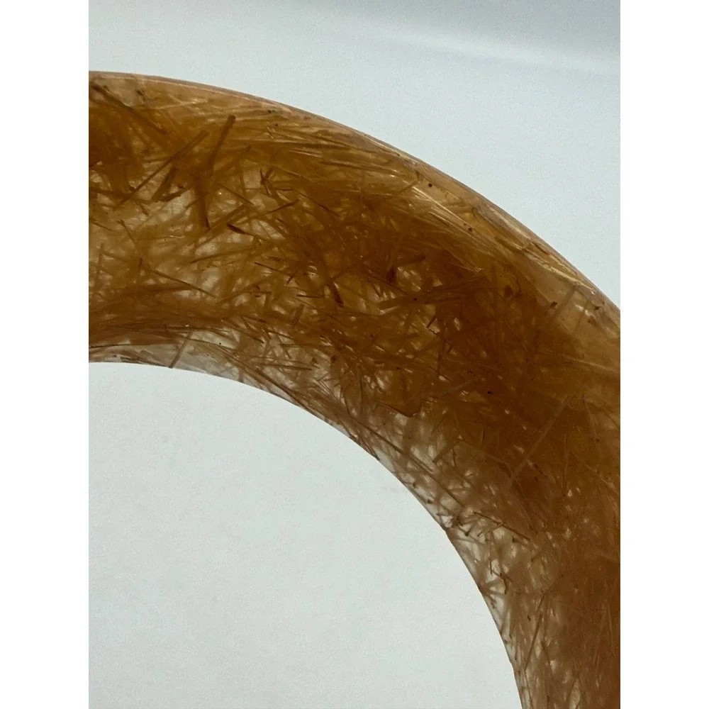 Vintage Golden Straw Fiber Resin Bangle Bracelet Chunky Amber Tone Dome Jewelry